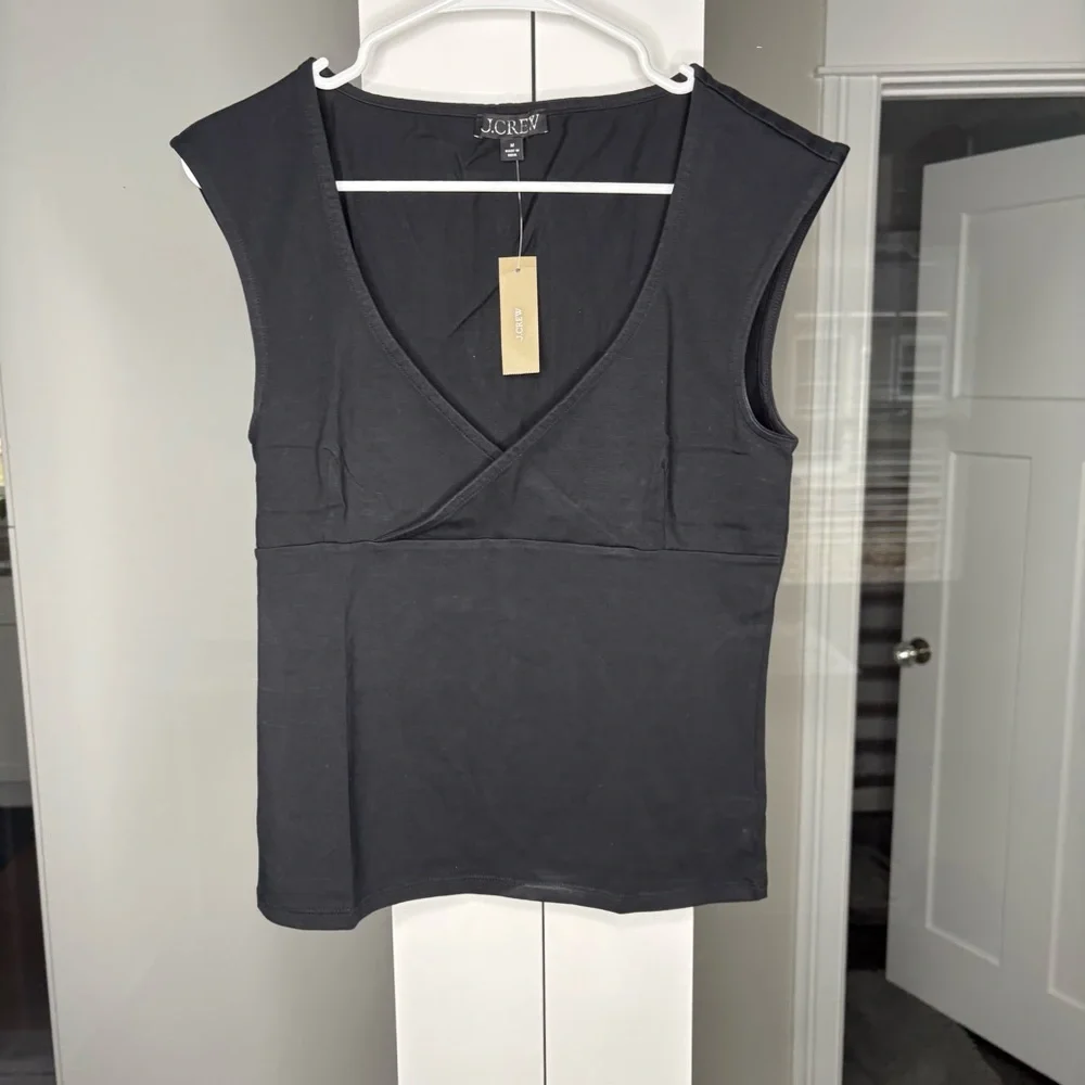 NWT J. Crew Stretch Cotton Cap-sleeve Crossover Shirt Black